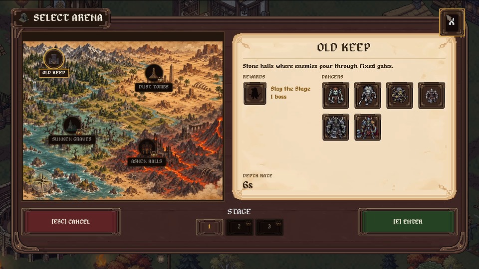 The arena selection map