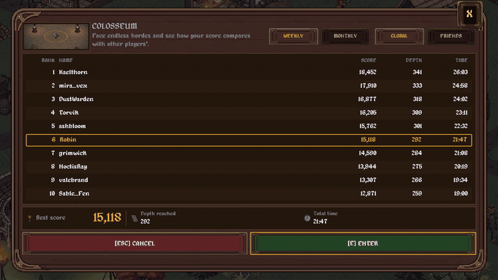 Colosseum standings